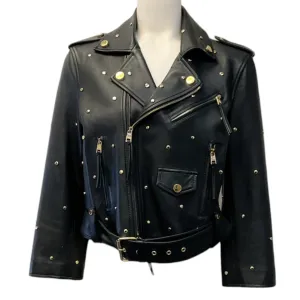 Red Valentino Black Cropped Studded Leather Jacket